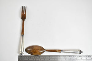 Sterling Silver Ornate Antique Carved Wooden Salad Serving Set 2pcs.