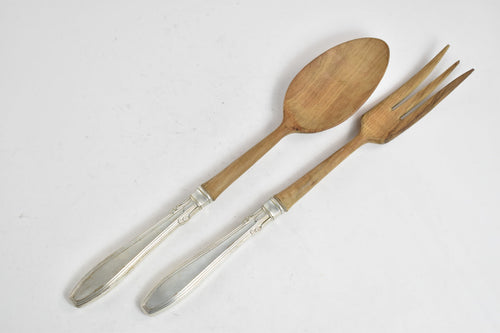 Sterling Silver Antique French Wooden Salad Serving Set 2pcs.