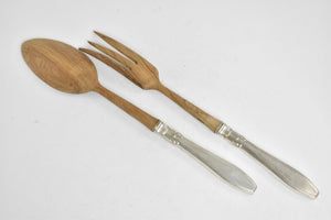 Sterling Silver Antique French Wooden Salad Serving Set 2pcs.