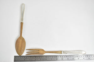 Sterling Silver Antique French Wooden Salad Serving Set 2pcs.