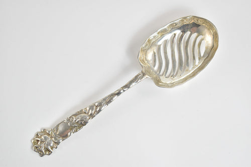 Sterling Silver Ornate Floral Antique Pierced Serving Spoon