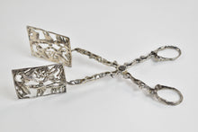 Load image into Gallery viewer, Sterling Silver Square Dove Pierced Serving Tongs