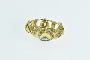 18K Oval Tourmaline Diamond Halo Ornate Flower Pendant Yellow Gold