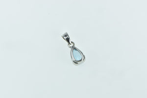 18K Oval Blue Topaz Solitaire Classic Simple Pendant White Gold