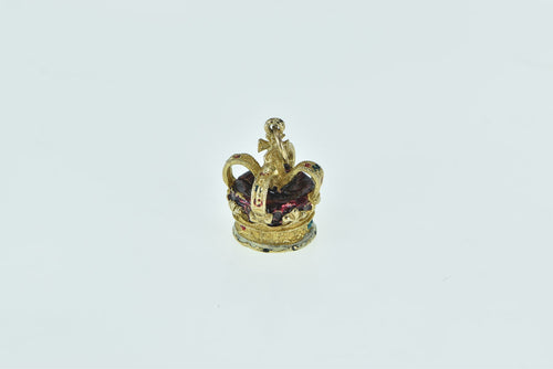 14K 3D Enamel Crown Jewels King Queen Royal Charm/Pendant Yellow Gold