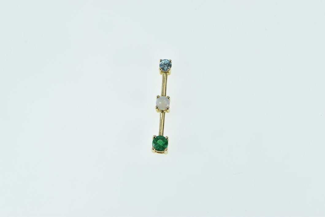 14K Topaz Opal Syn. Emerald Tiered Bar Pendant Yellow Gold