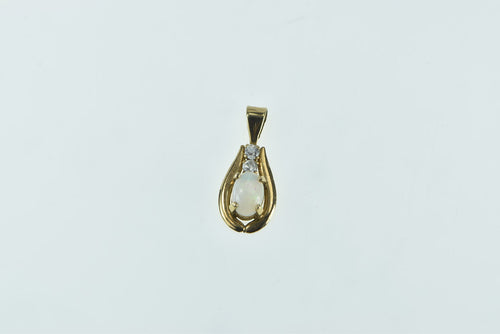 14K Oval Opal Diamond Accent Vintage Classic Pendant Yellow Gold
