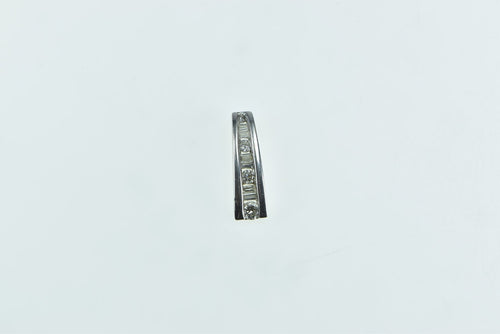 14K Graduated Diamond Vintage Bar Statement Pendant White Gold