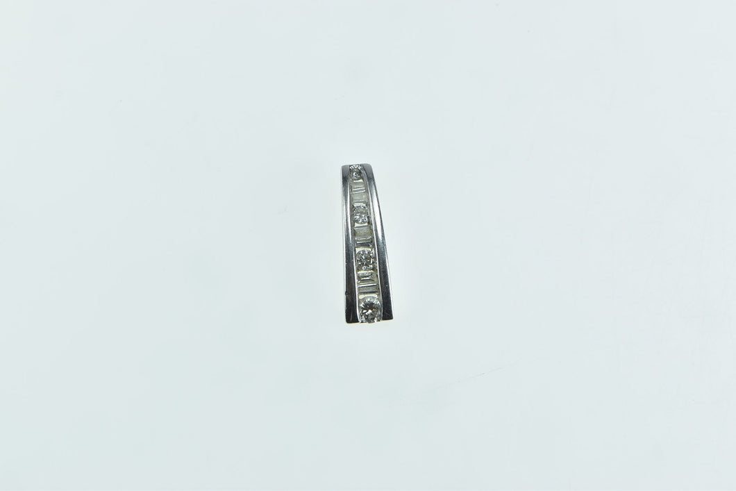 14K Graduated Diamond Vintage Bar Statement Pendant White Gold