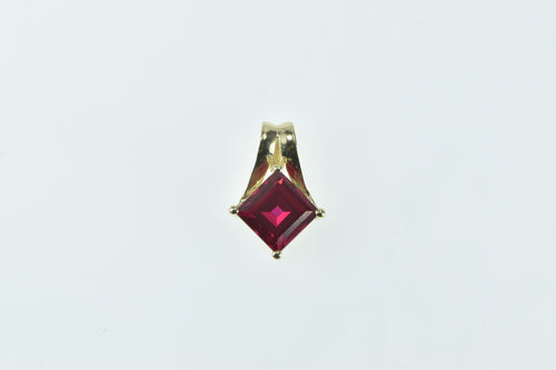 14K Princess Syn. Ruby Classic Simple Pendant Yellow Gold