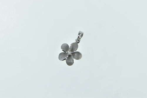 14K Plumeria Tropical Flower Diamond Ornate Charm/Pendant White Gold