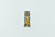 Load image into Gallery viewer, 14K Emerald Cut Citrine Ornate Statement Pendant White Gold