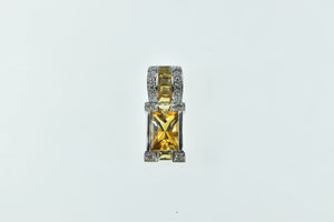 14K Emerald Cut Citrine Ornate Statement Pendant White Gold