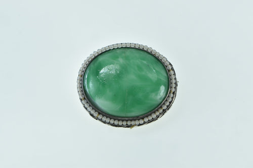 Ornate Victorian Jade Oval Filigree Pin/Brooch