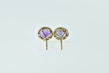 Load image into Gallery viewer, 14K Round Amethyst Solitaire Vintage Stud Earrings Yellow Gold