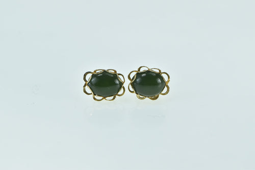 14K Oval Black Onyx Cabochon Vintage Stud Earrings Yellow Gold