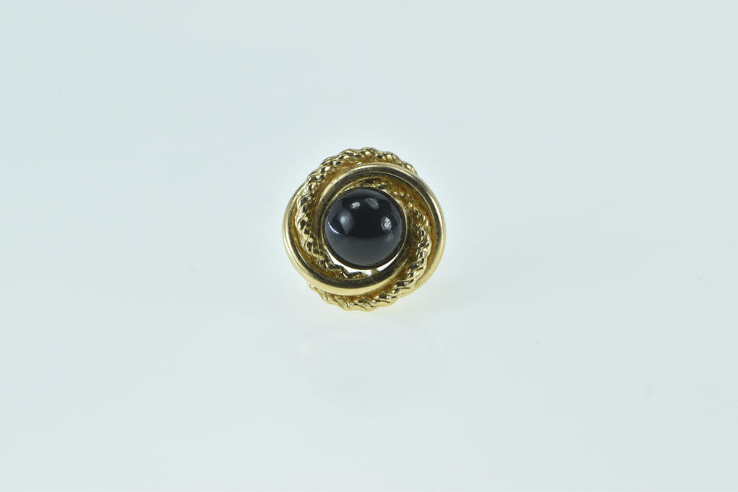 14K Round Black Onyx Ball Twist Spiral Single Stud Earring Yellow Gold