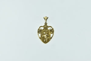 14K Ornate Saint Christopher Scroll Heart Charm/Pendant Yellow Gold