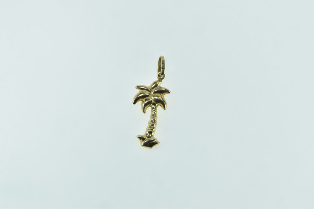 14K 3D Palm Tree Vintage Tropical Beach Motif Charm/Pendant Yellow Gold