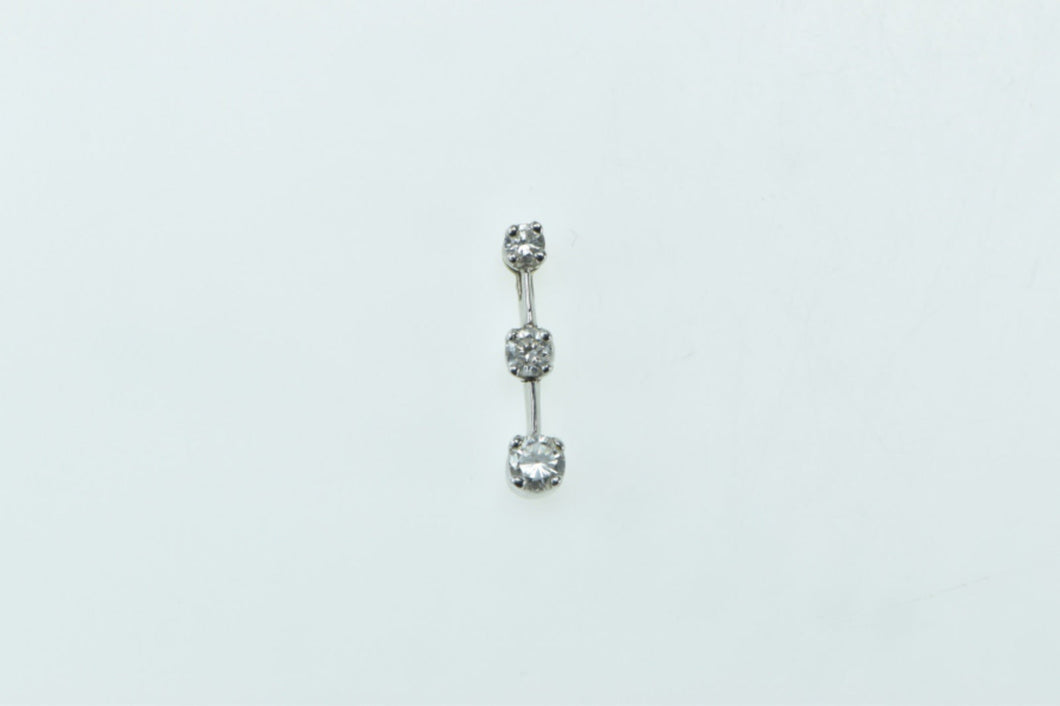 14K Three Stone Diamond Bar Journey Pendant White Gold