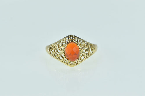 14K Oval Citrine Filigree Ornate Statement Ring Yellow Gold