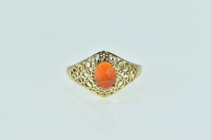 14K Oval Citrine Filigree Ornate Statement Ring Yellow Gold