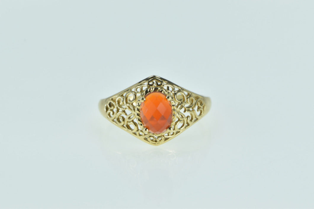 14K Oval Citrine Filigree Ornate Statement Ring Yellow Gold