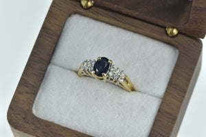 14K Oval Sapphire Diamond Vintage Engagement Ring Yellow Gold