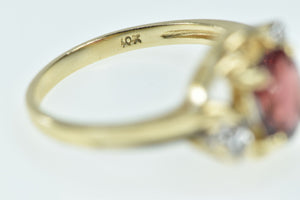 14K Oval Garnet Diamond Vintage Bypass Ring Yellow Gold