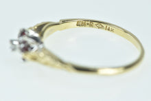 Load image into Gallery viewer, 14K Ruby Diamond Flower Leaf Vintage Promise Ring Yellow Gold