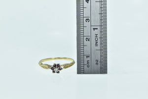 14K Ruby Diamond Flower Leaf Vintage Promise Ring Yellow Gold