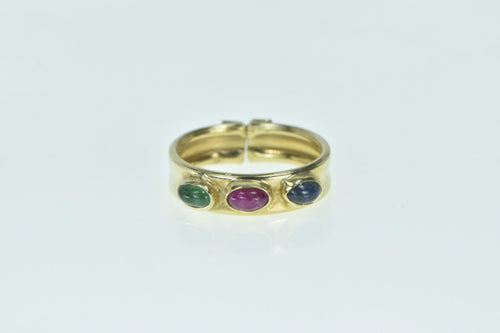 14K Sapphire Ruby Emerald Cabochon Statement Ring Yellow Gold