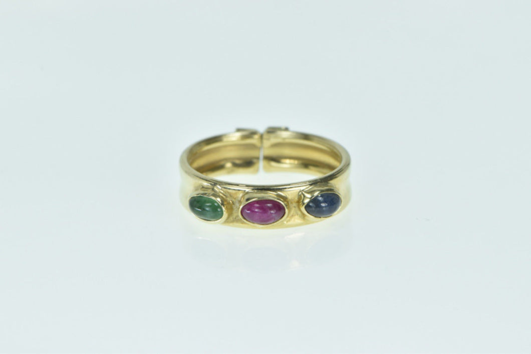 14K Sapphire Ruby Emerald Cabochon Statement Ring Yellow Gold
