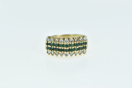 14K Emerald Diamond Squared Vintage Band Ring Yellow Gold