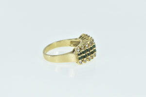 14K Emerald Diamond Squared Vintage Band Ring Yellow Gold