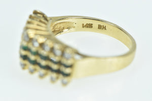 14K Emerald Diamond Squared Vintage Band Ring Yellow Gold
