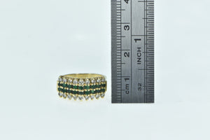 14K Emerald Diamond Squared Vintage Band Ring Yellow Gold