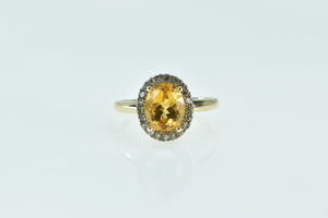 14K Oval Citrine Pave Diamond Halo Engagement Ring Yellow Gold