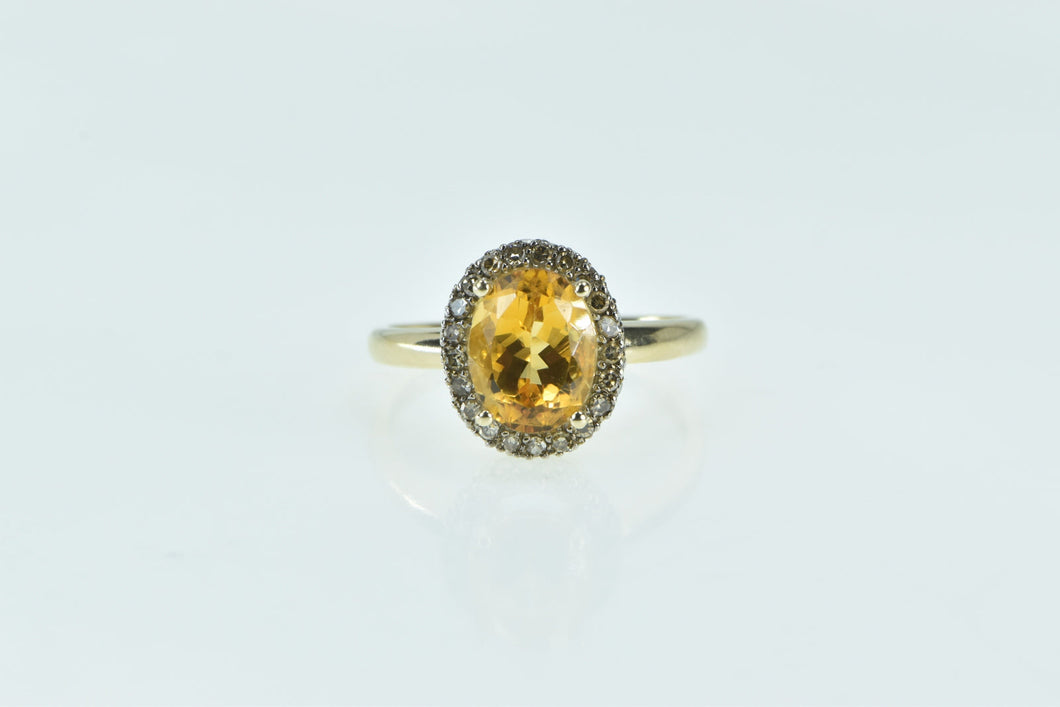 14K Oval Citrine Pave Diamond Halo Engagement Ring Yellow Gold