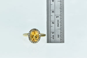 14K Oval Citrine Pave Diamond Halo Engagement Ring Yellow Gold