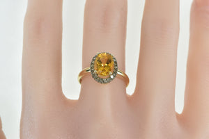 14K Oval Citrine Pave Diamond Halo Engagement Ring Yellow Gold