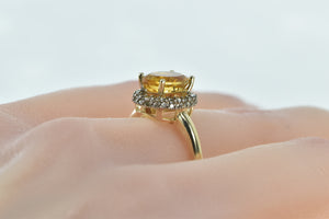 14K Oval Citrine Pave Diamond Halo Engagement Ring Yellow Gold