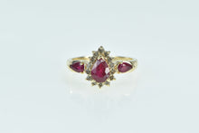 Load image into Gallery viewer, 14K Pear Ruby Diamond Halo Engagement Ring Yellow Gold