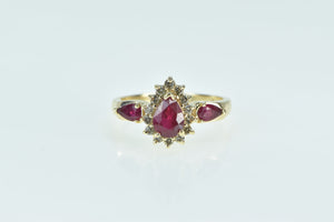 14K Pear Ruby Diamond Halo Engagement Ring Yellow Gold