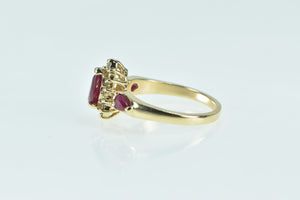 14K Pear Ruby Diamond Halo Engagement Ring Yellow Gold