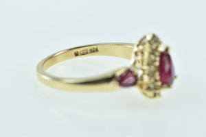 14K Pear Ruby Diamond Halo Engagement Ring Yellow Gold