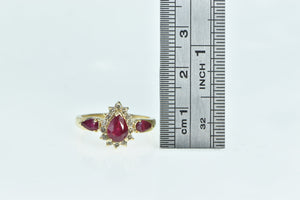 14K Pear Ruby Diamond Halo Engagement Ring Yellow Gold