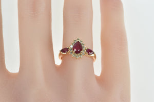 14K Pear Ruby Diamond Halo Engagement Ring Yellow Gold