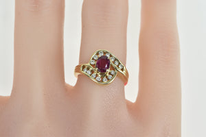 14K 0.94 Ctw Ruby Diamond Wavy Engagement Ring Yellow Gold