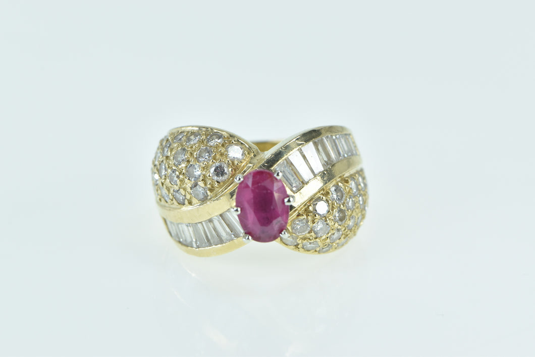 14K 3.34 Ctw Oval Ruby Diamond Encrusted Ring Yellow Gold